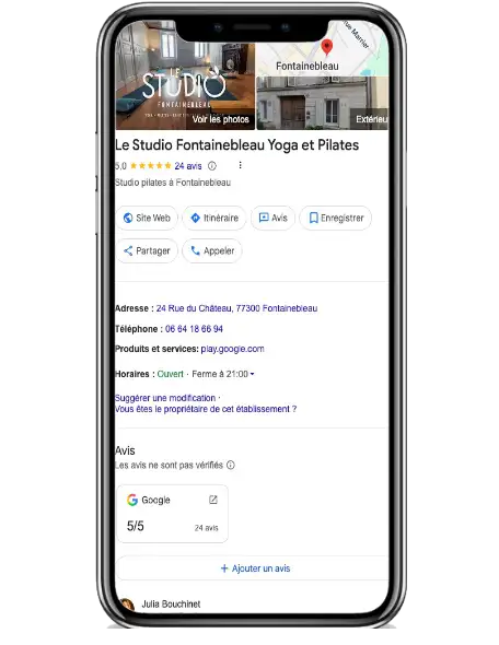 Optimisation Fiche Google - Studio Yoga Fontainebleau